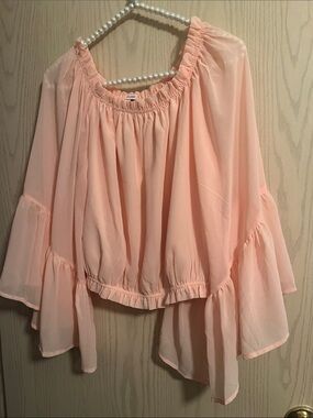 Shinestar Pink  Blouson Off-Shoulder Ruffle Tunic